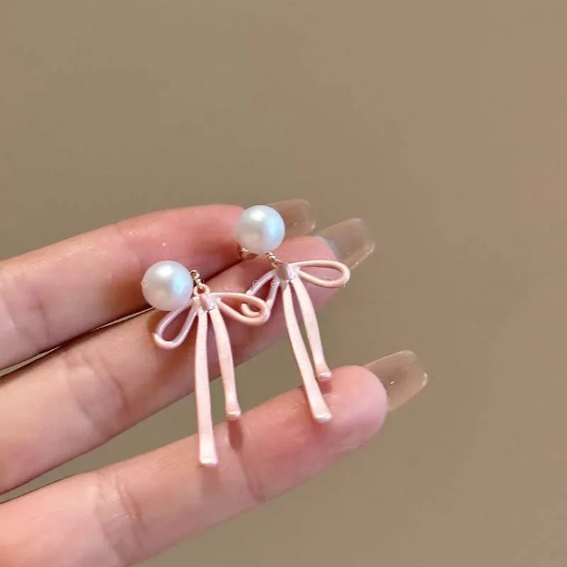 Корейские милые розовые серьги с бантом для женщин и девочек модный дизайн