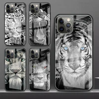 lion tiger animal glass funda case for apple iphone 11 12 13pro 8 7plus xr x xs tempered cell phone coque se 2020 6 6s cover