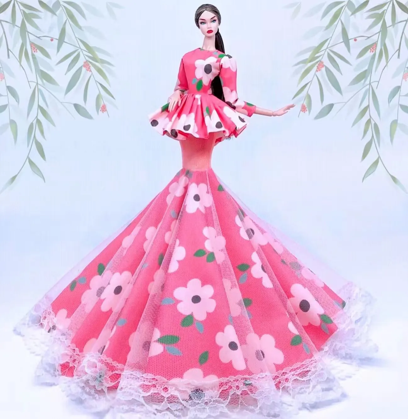 

1/6 BJD Doll Clothes Pink Floral Princess Dress For Barbie Outfits Clothing For Barbie Accessories Evening Party Gown Toys 11.5"
