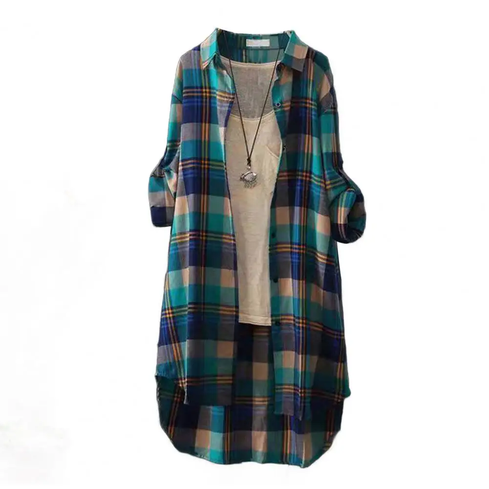 Свободный крой осенний наряд стильное женское длинное пальто с клетчатым