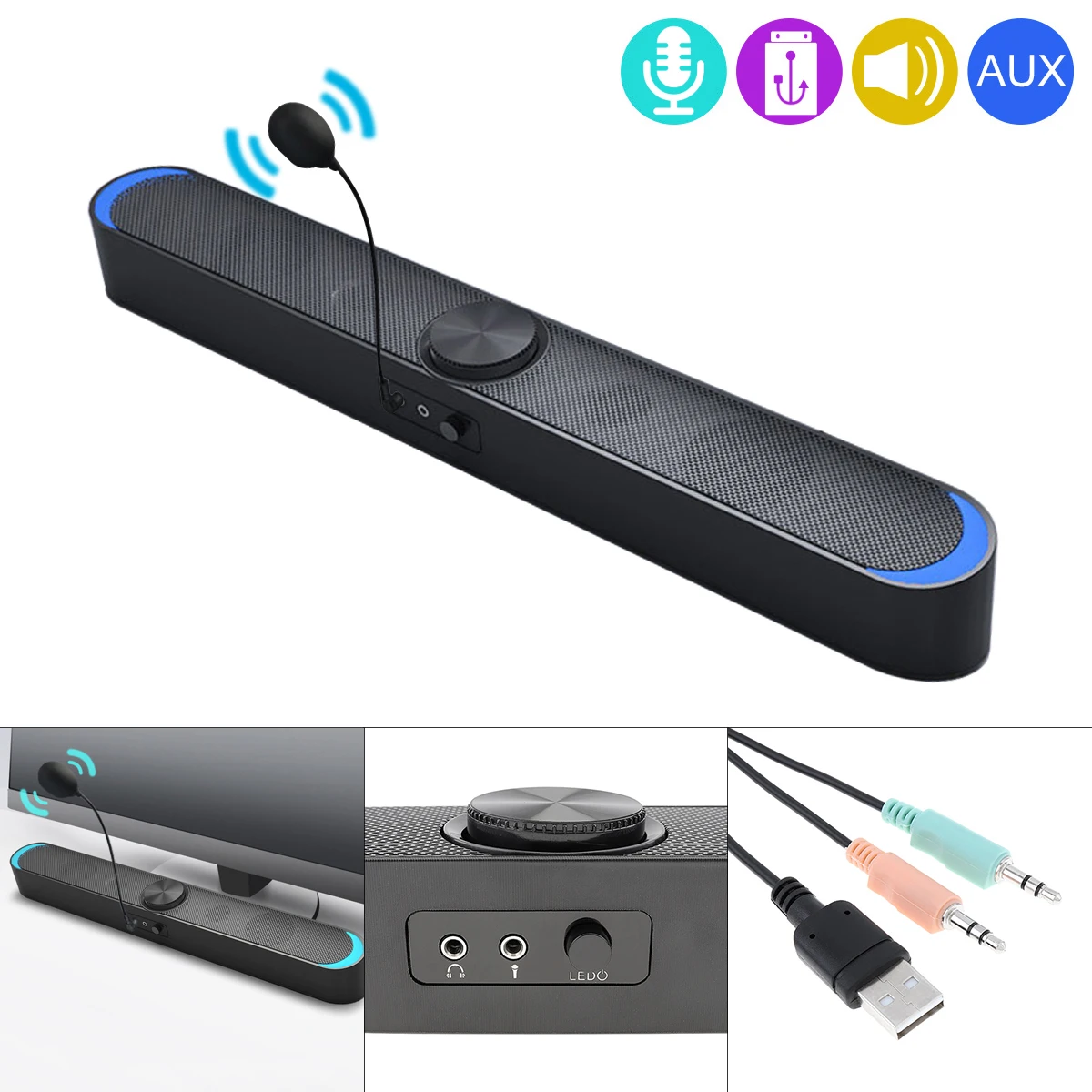 Speaker Mobile Phone Computer Universal Mini Strip Speaker Stereo Surround Sound With Microphones