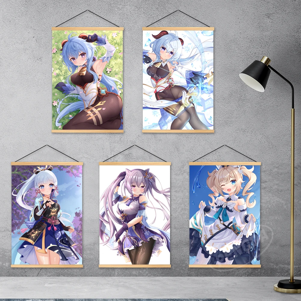 

Холщовая печать Genshin Impact, домашний декор, деревянная Барбара ганхилдр, подвесная живопись, Постер Keqing, настенное искусство, модульная игра, HD картина