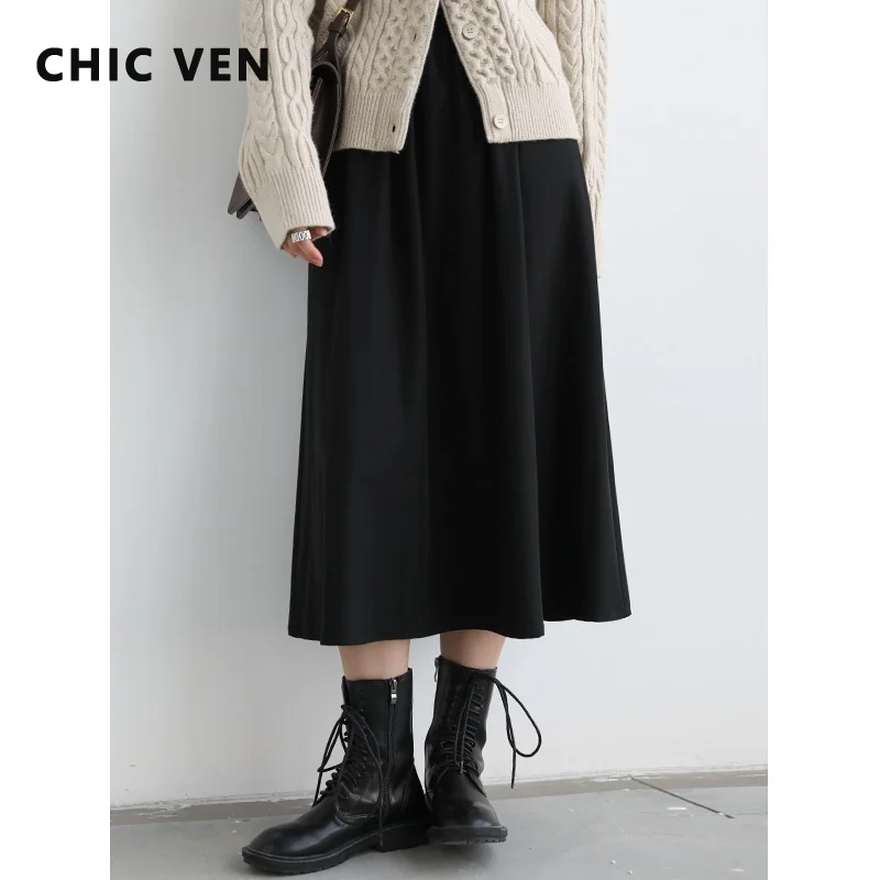 

Женская трапециевидная юбка, Повседневная однотонная черная юбка с поясом на резинке, модель 2021 в Корейском стиле на осень и зиму