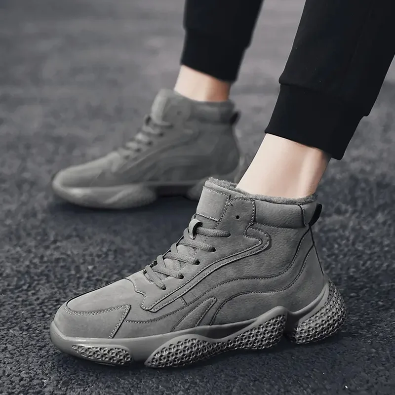 Winter Fashion Warm Men's Shoes Outdoor Casual Plus Velvet Non-slip Lace Up Sneakers Trendy Thick Sole Comfortable Walking Shoes