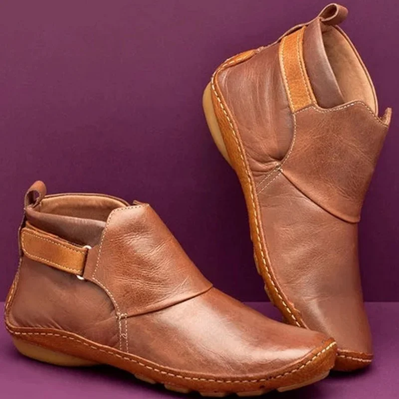 

Women Boots 2021 Autumn Ankle Boots Casual Women's Leather Boot Velcro Flat Booties Women Plus Size Martin Boots Botas De Mujer