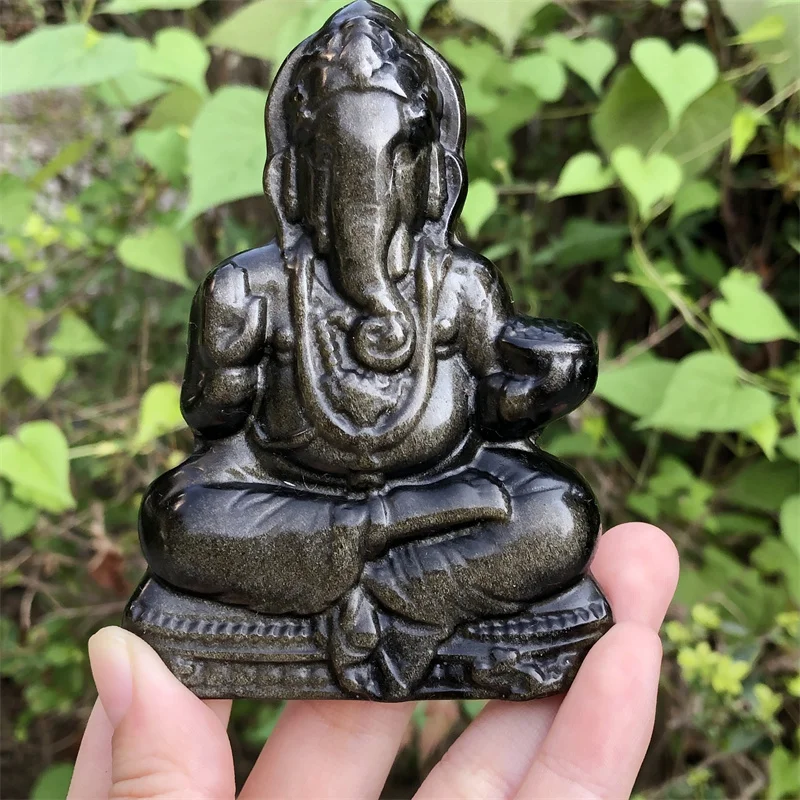 

Natural Healing Golden Obsidian Ganesha Crystal Carvings Polished Reiki Statue For Home Room Decoration