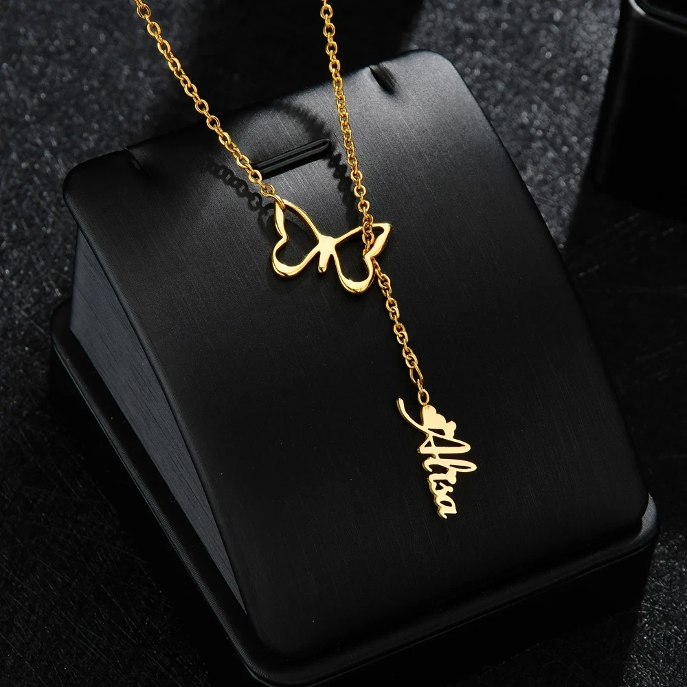 

Butterfly Letter Necklace O-Chain Name Stianless Steel Customized Personalized Necklace Charm Fashion For Women Lover Gift Idea