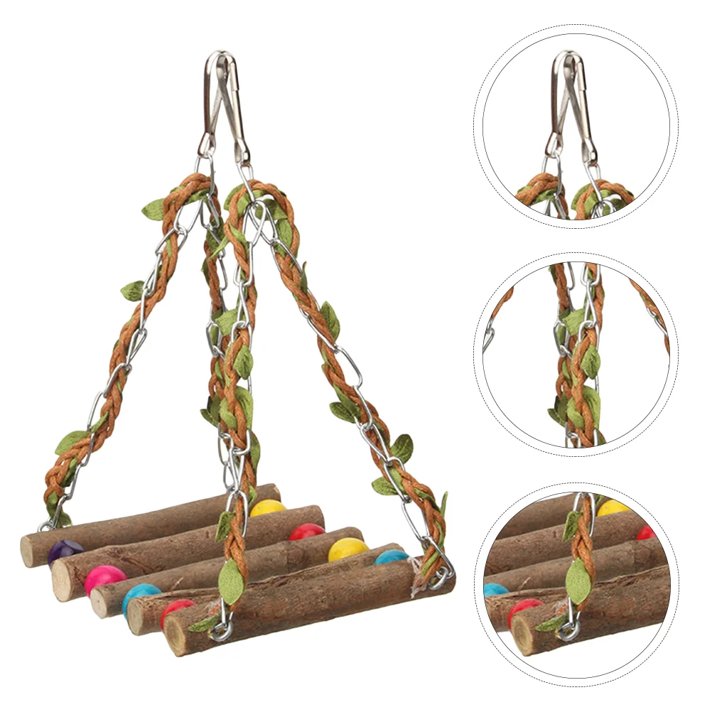 

Swing Bird Parrot Toy Wooden Cage Stand Toys Perch Bite Hanging Cockatiels Chewing Parakeets Hummingbird Molar Standing