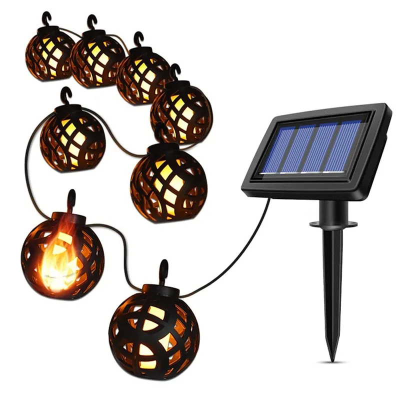 

Outdoor Solar Lights With 8 Flickering Flame Effect Hanging Lanterns String Light Waterproof Garden Patio Fence Christmas Decor