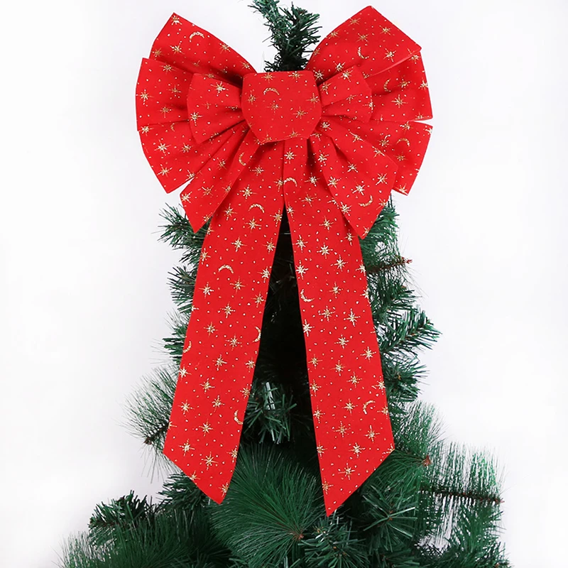 

Large Red Gold Sparkling Glitter Christmas Ribbon Bow Christmas Tree Decoration Handmade Christmas Ornament Glittering Fabric