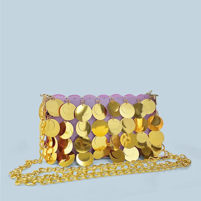 Женская модная горизонтальная квадратная сумка блестящая через плечо с цепочкой