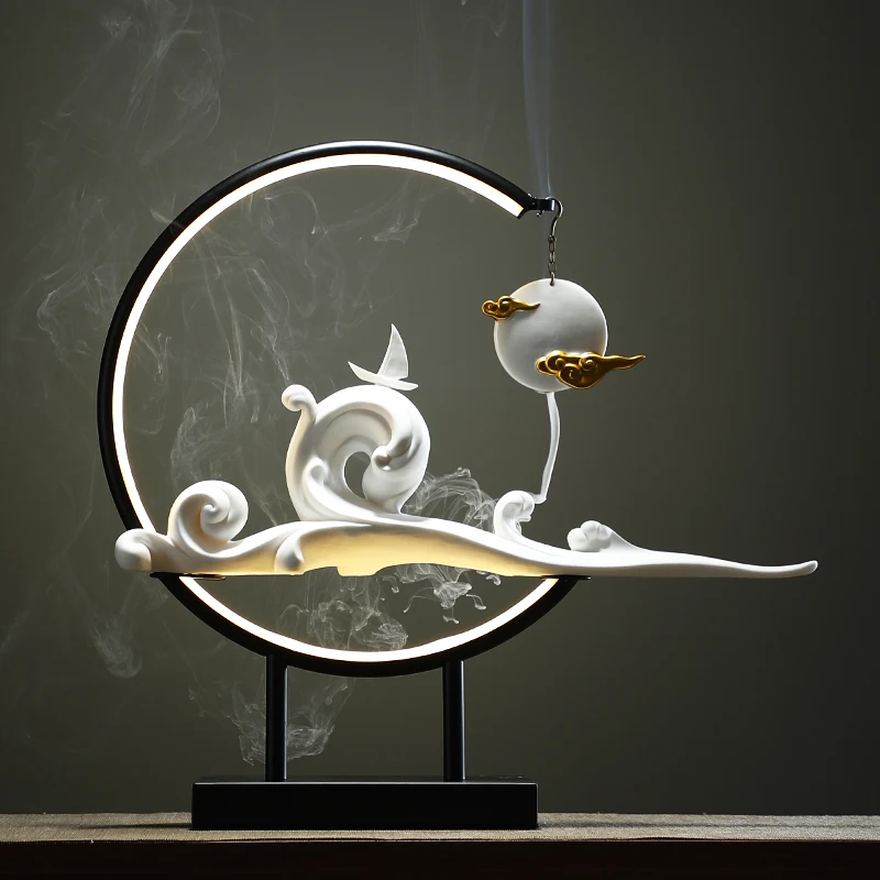 

Retro Japan Candlee Vessel Light Moon Backflow Electric Ceramics Candlee Censer Waves Smoke Backflow Cascada De Humo Zen Decor