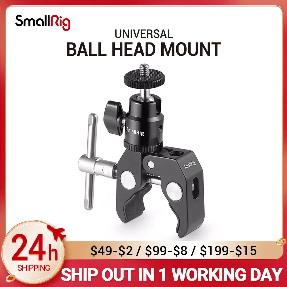 

SmallRig DSLR Camera Super Clamp Holder w/ Ball Head Mount Hot Shoe Adapter For Gopro/Camera Light/Monitor Attachment 1124