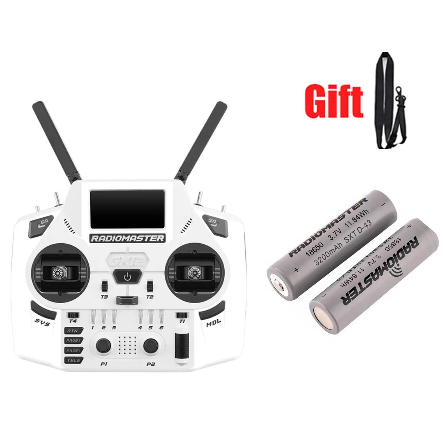 Radiomaster GX12 Crush Frost White Dual-Band ELRS + 2x 18650 batteries