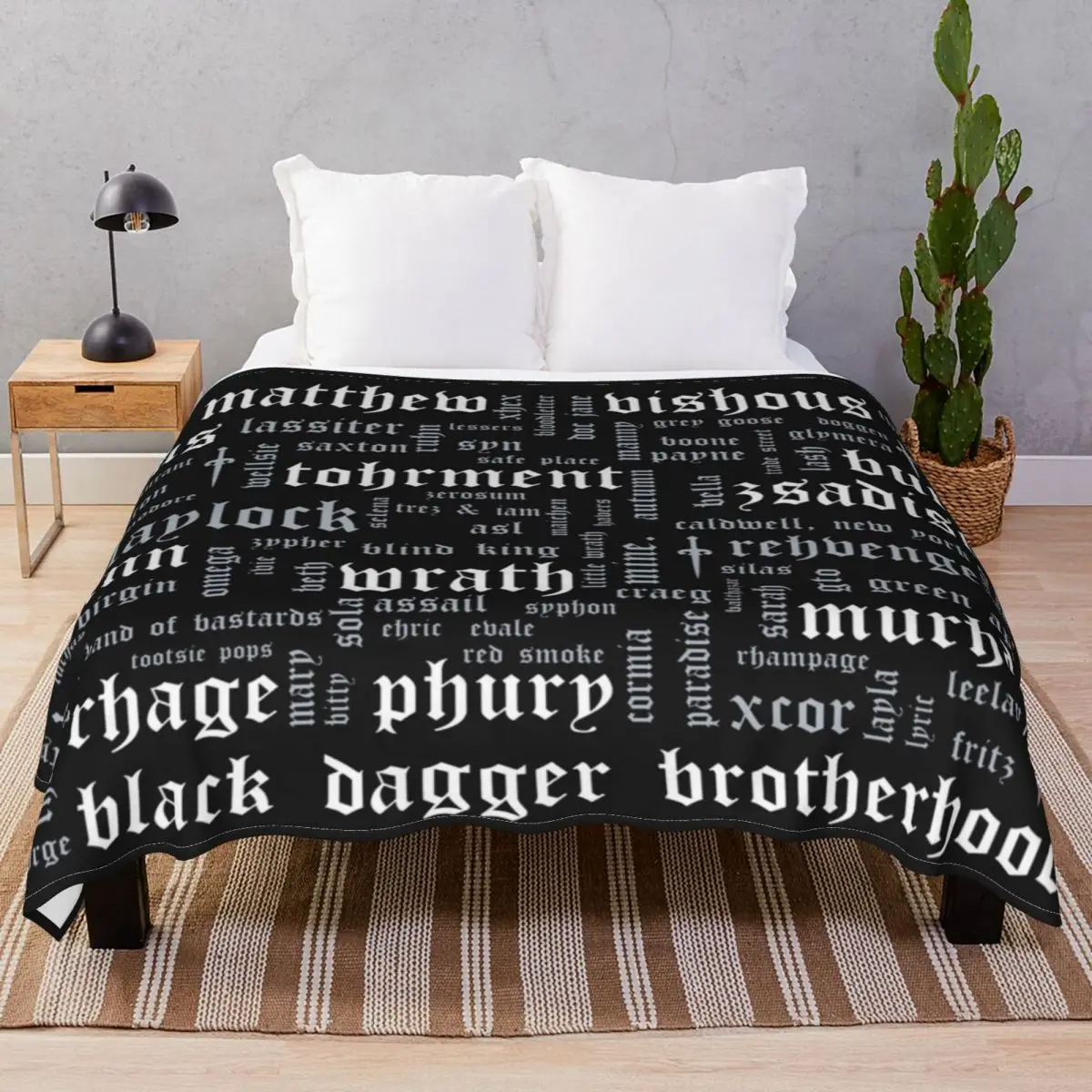 Black Dagger Brotherhood Word Blanket Coral Fleece Printed Super Warm Throw Blankets for Bedding Home Couch Travel Cinema