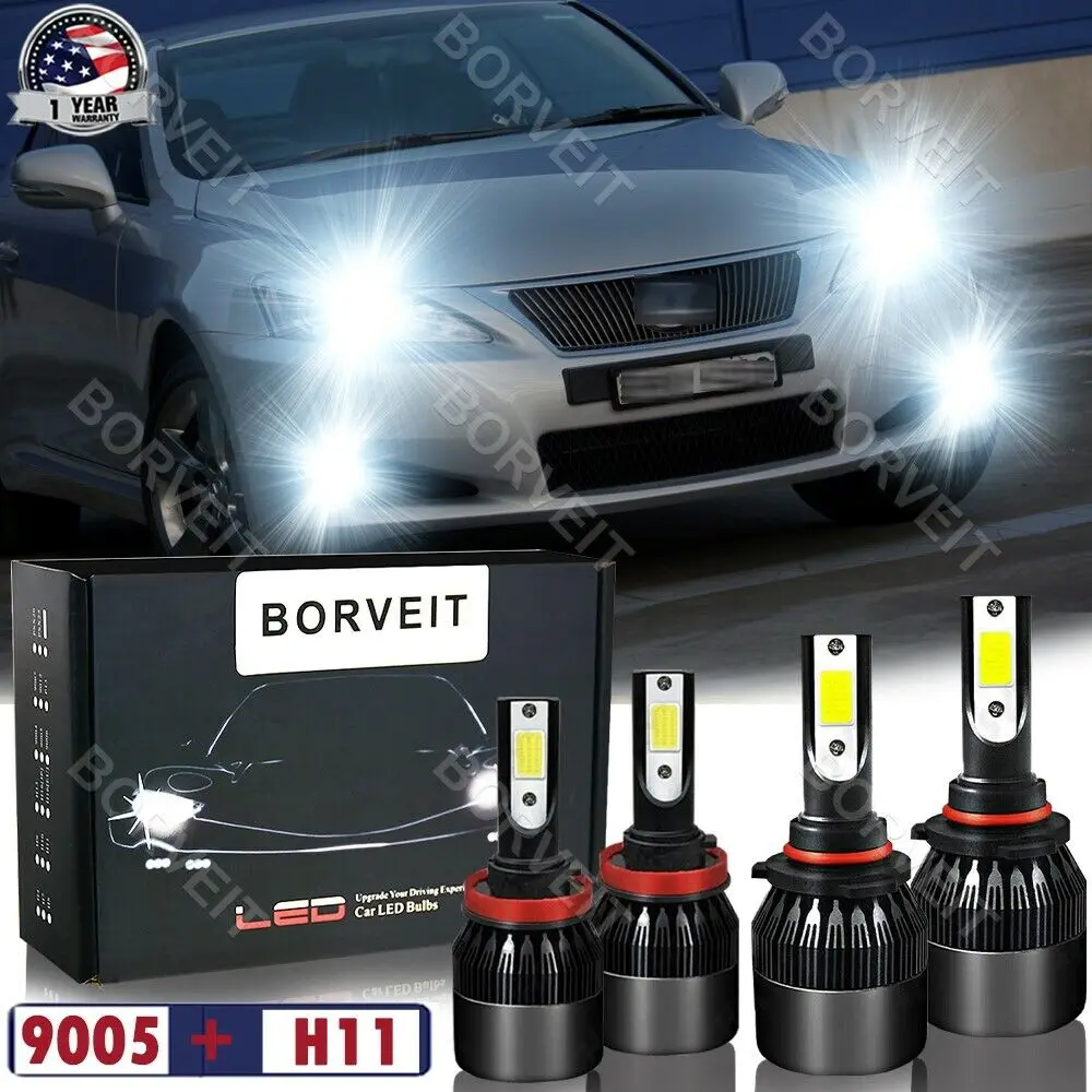 

4x White 2-sides LED Headlights Bulbs Kit For Lexus IS250 IS350 2006-2010 6000K