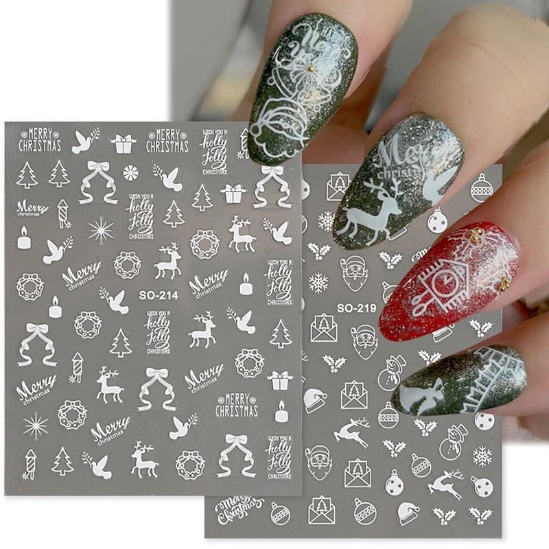 

Merry Christmas Nail Art Decals Decoration Self Adhesive Nail Art Stickers Manicure Design White Sticker For Nail Design