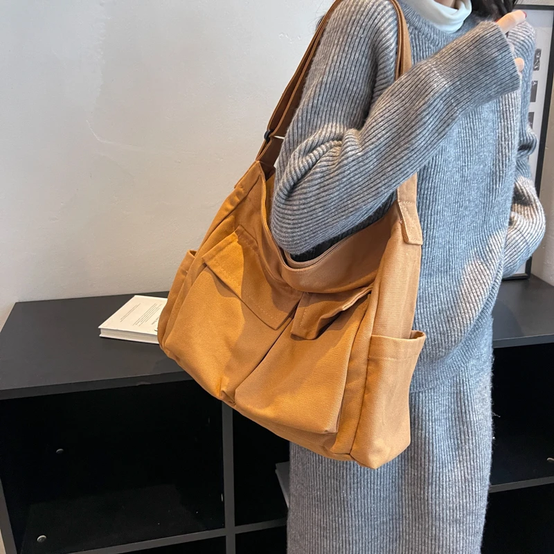 

Холщовая женская сумка на одно плечо, модный универсальный портфель большой вместимости, Простой Школьный ранец для студентов