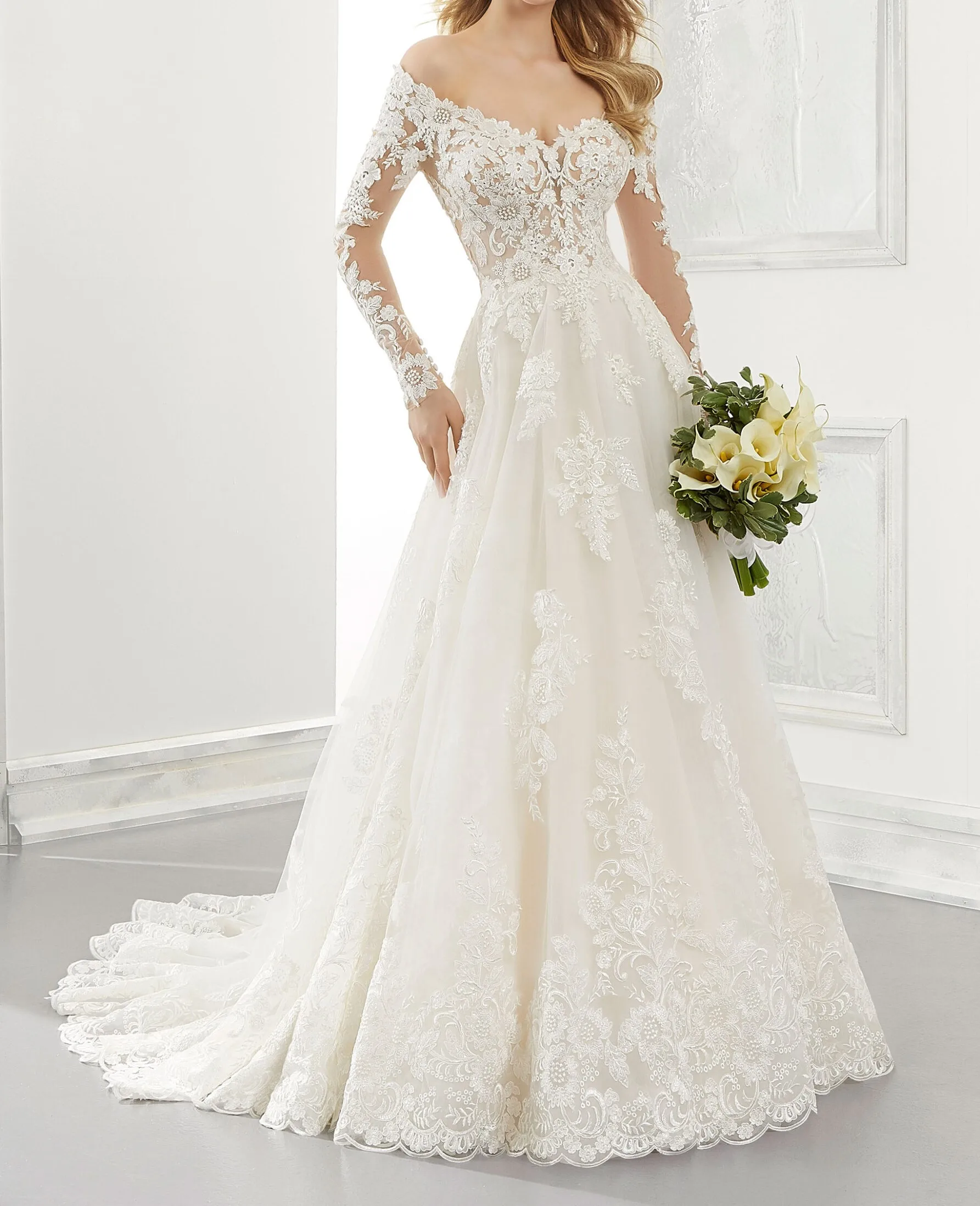 

2023 Long Sleeve Exquisite Women Bride A-Line Tulle Wedding Dress WHW-488