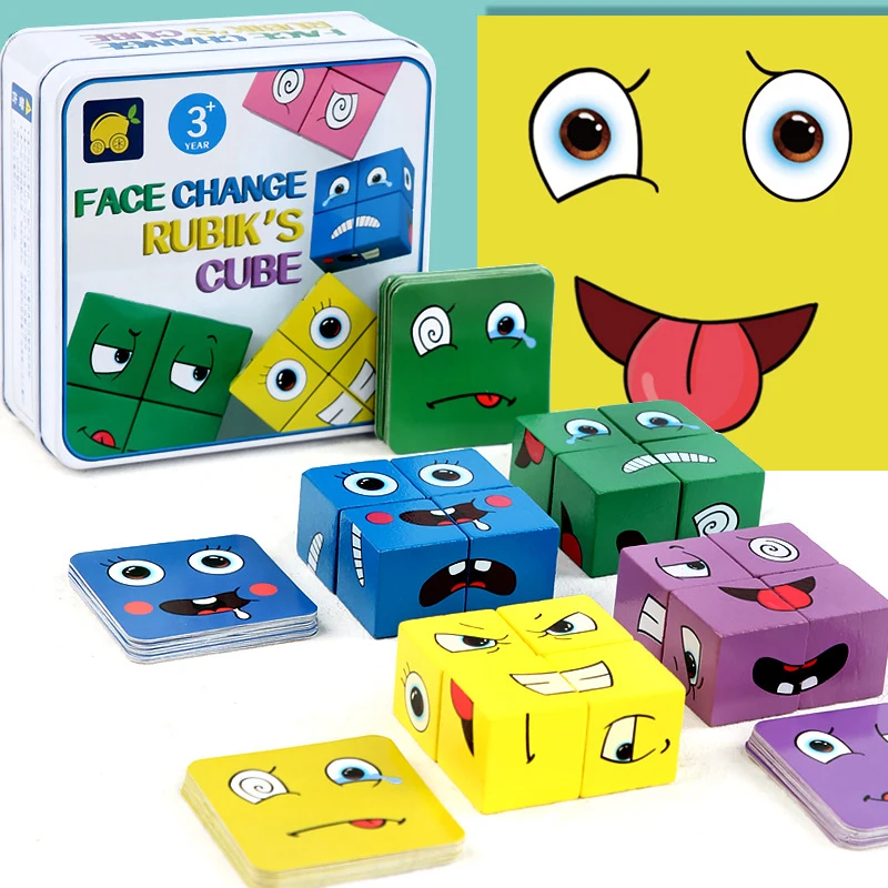 

Face Expression Changing Cube Table Games Educational Toys Wooden Montessori Parent Children Thinking Logic Interactive Blocks