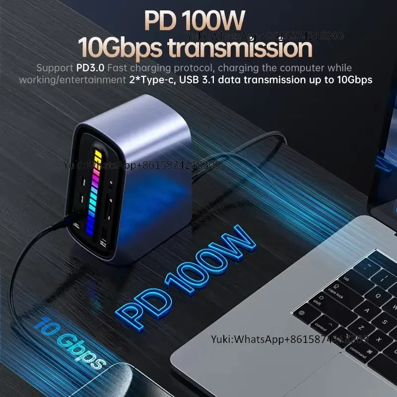 Фото Новый дизайн, оптовая продажа: USB-C хаб 10 Гбит/с, 13-в-1 адаптер USB 3.1 с 3xType-C 100 Вт и 3xUSB-A, док-станция для №4