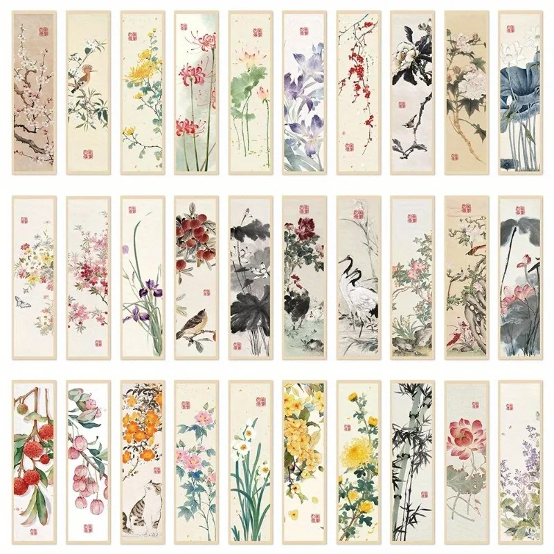 

30 шт., закладки в стиле китайской живописи, китайская живопись тушью, книга для чтения, страница книги, маркировка блокнота, студенческие канцелярские принадлежности