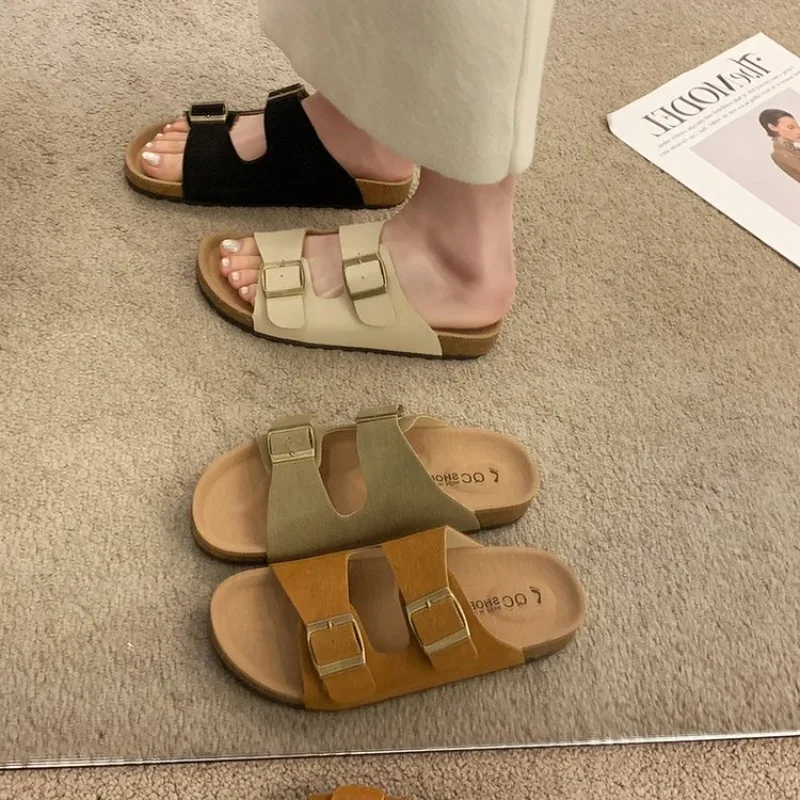 Женские сандалии в римском стиле черные босоножки на плоской подошве пляжная