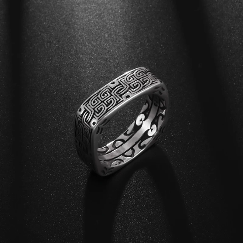 

ZSY 6/8Mm Korean Fashion 2023 Silver Gothic Punk Rock Rings Vintage for Man Creative Wedding Jewelry Viking Accessory