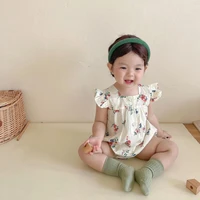 2022 new baby girl summer thin soft cotton bodysuit toddler cute princess fly sleeve clothes infant girl floral jumpsuit