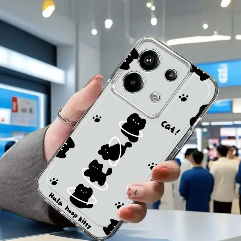 Модный прозрачный чехол из ТПУ с мультяшным черным котом для Xiaomi Redmi Note 15 14 13 12 11E 9 9T 8 8T Pro Plus Turbo 5G (art.: 3920d83a7dfbd) - 3920d83a7dfbd