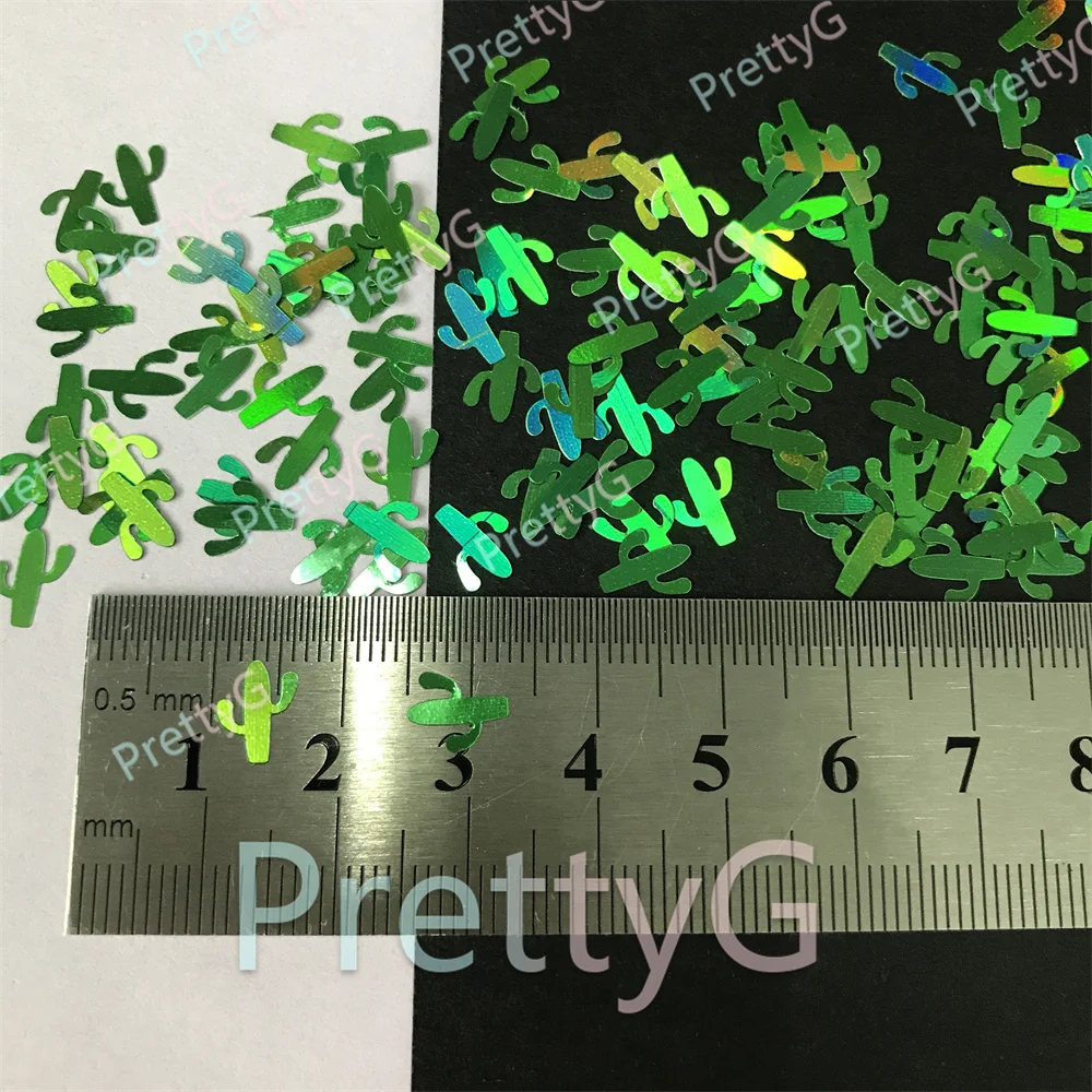 Оптовая продажа 8 мм голографические блестки PrettyG в форме кактуса и зеленой