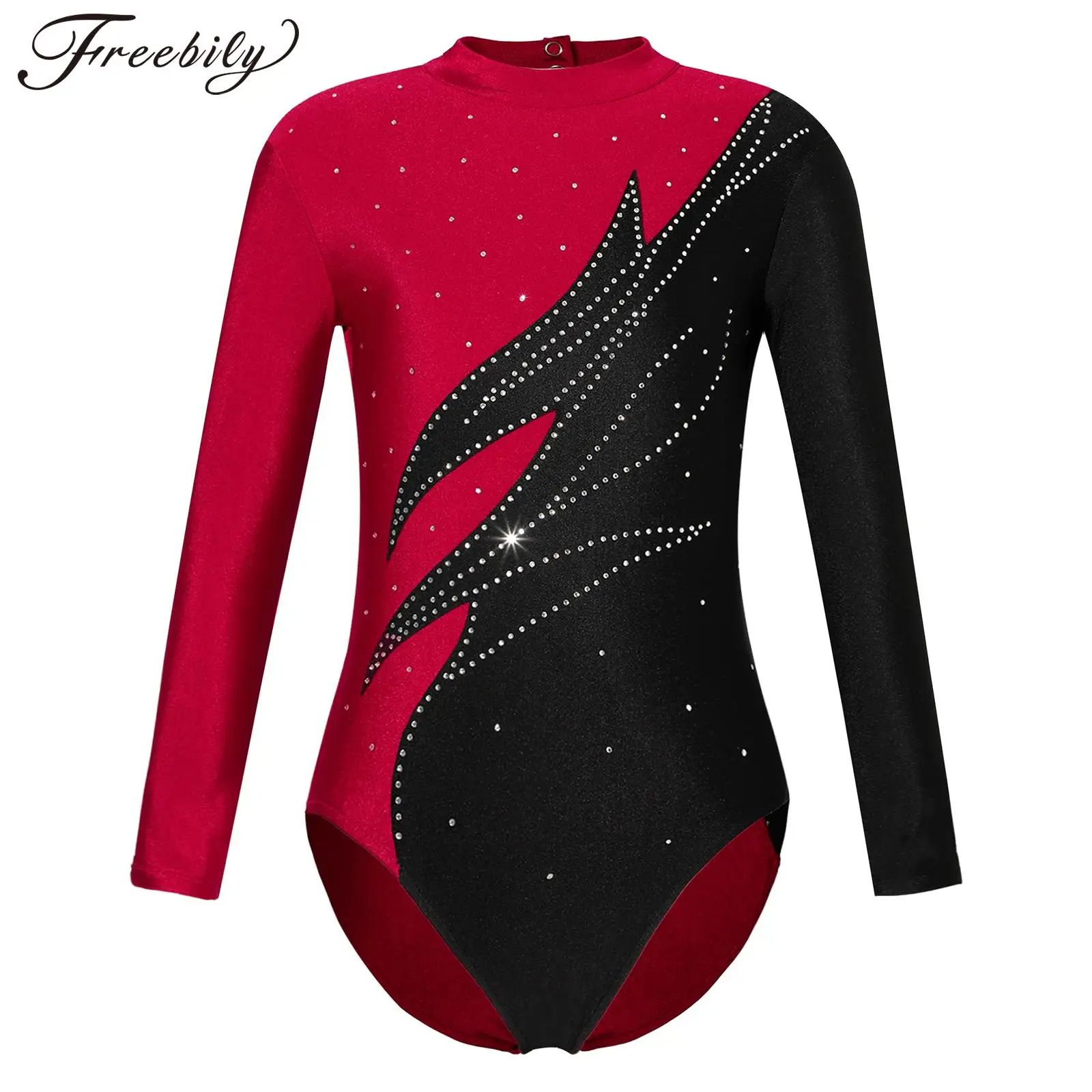 

Kids Girls Shiny Rhinestones Ballet Leotard Performance Dancewear Long Sleeves Gymnastics Leotard Dance Bodysuit Costumes