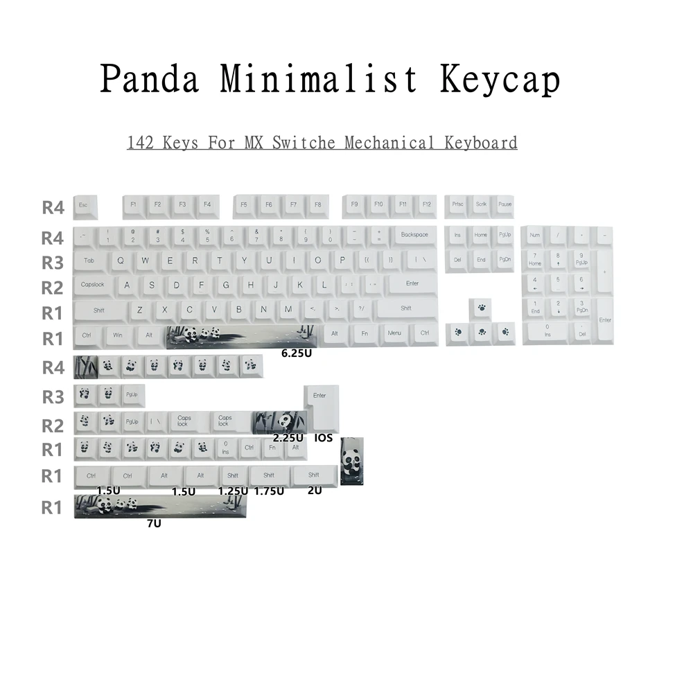 

Минималистичная клавиатура Panda PBT с 142 клавишами, вишневый профиль, сублимация для MX Gateron Kailh, механическая клавиатура, клавиши