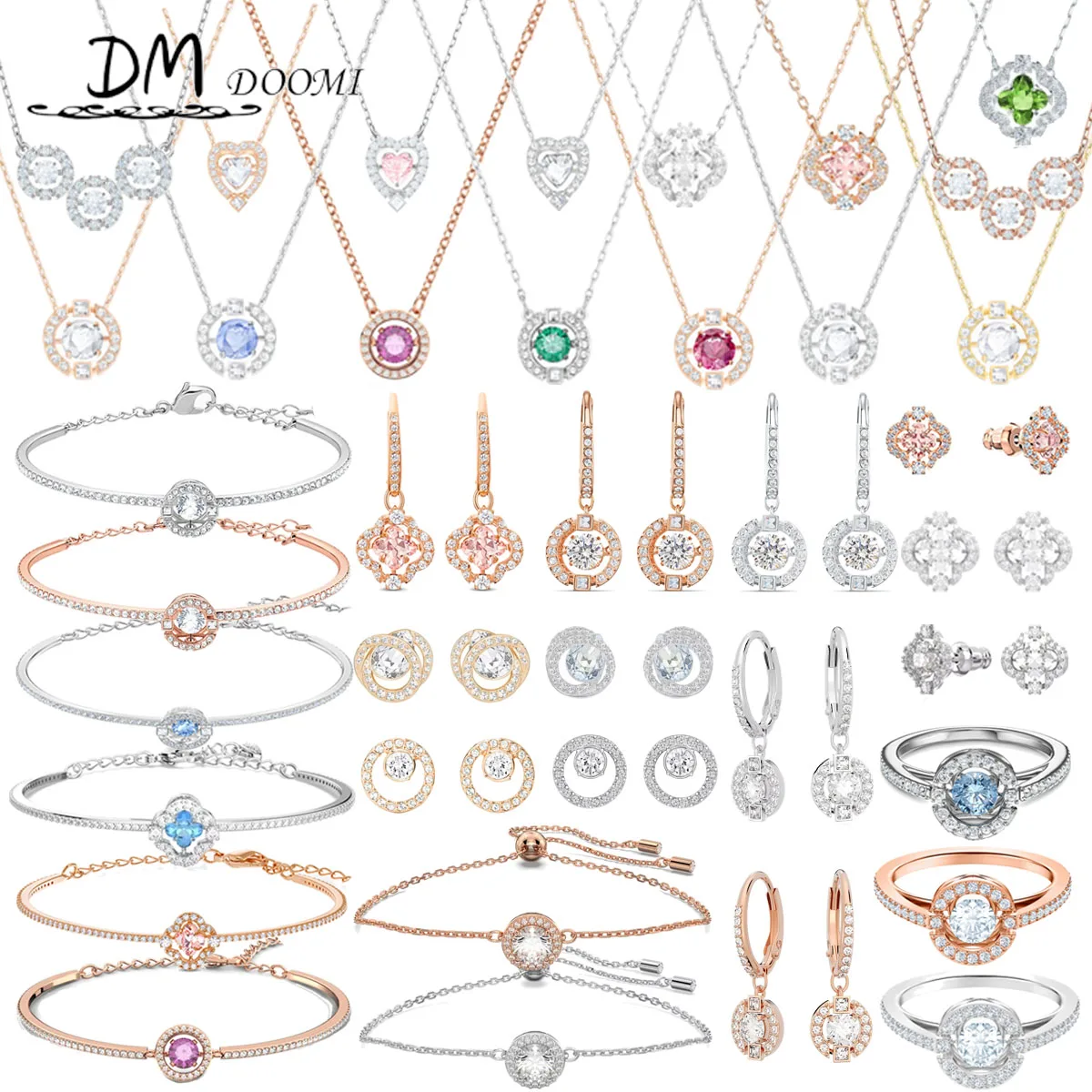 

SWA Wedding Jewelry Set Charm Crystal Beating Heart Round Quadrilateral Love Necklace Bracelet Earring Ring Luxury Jewelry Women