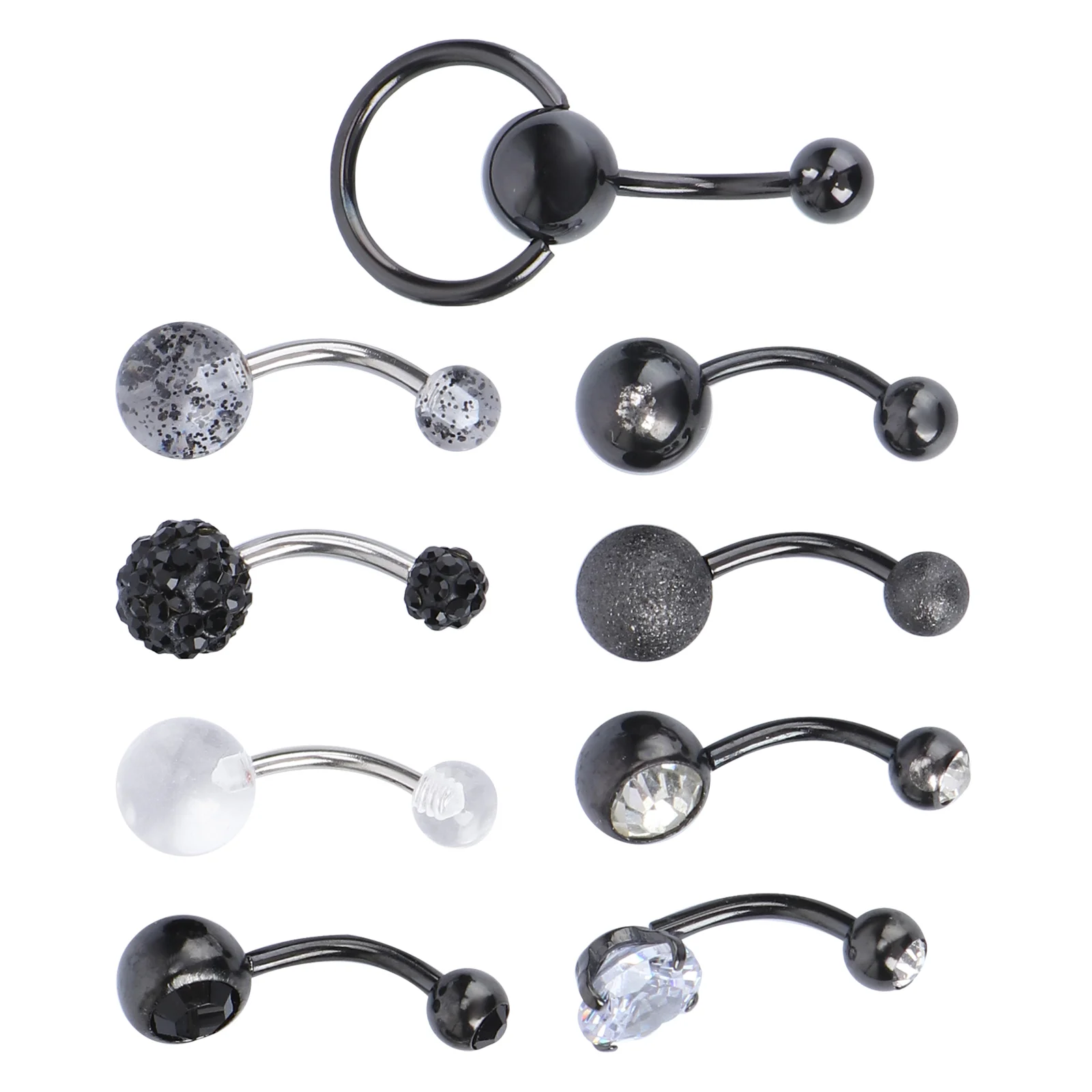 9-częściowy декоративный набор ногтей для пупка изысканное кольцо кольца с цирконом