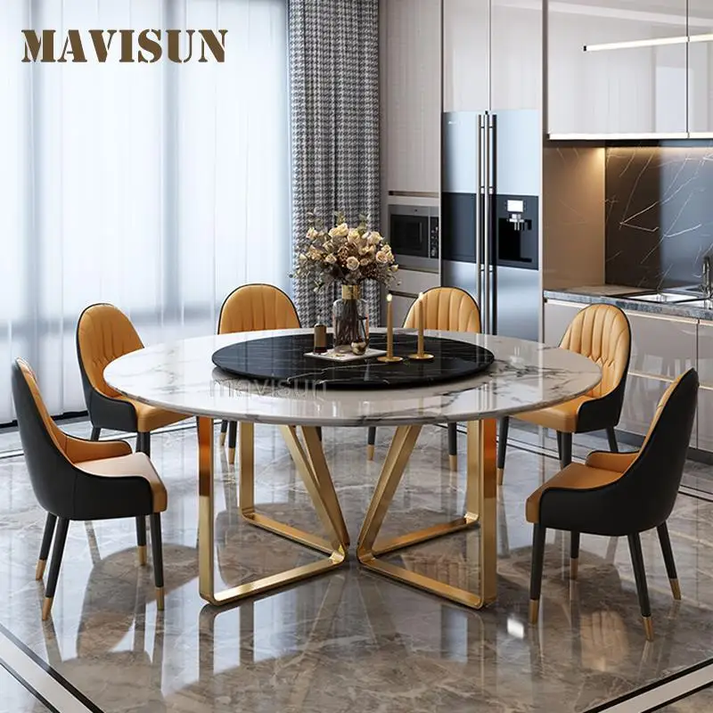 

Light Luxury Italian Style Small Apartment Dining Table Nordic Modern Metal Bright Surface Marble Table And Chair Furniture