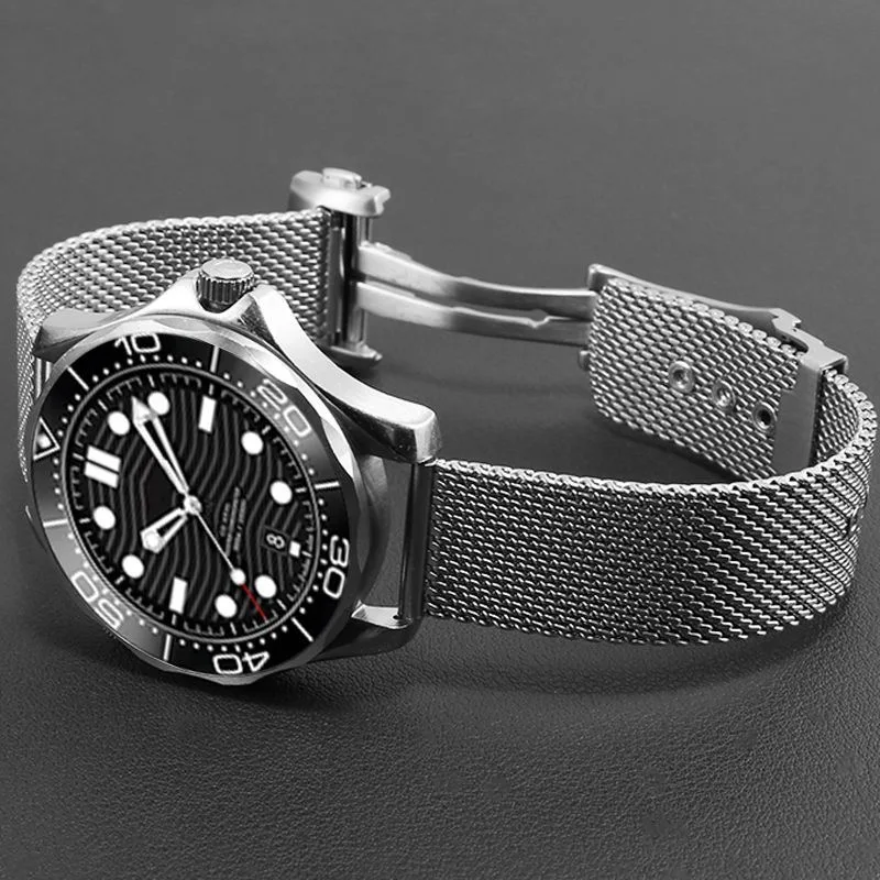 Сетчатый Браслет для часов «Миланская петля» 20 мм 22 мм для часов Omega Seamaster 007 высококачественная металлическая нержавеющая сталь со складной застежкой-бабочкой (art.: 3920c2a86c4bb) - 3920c2a86c4bb