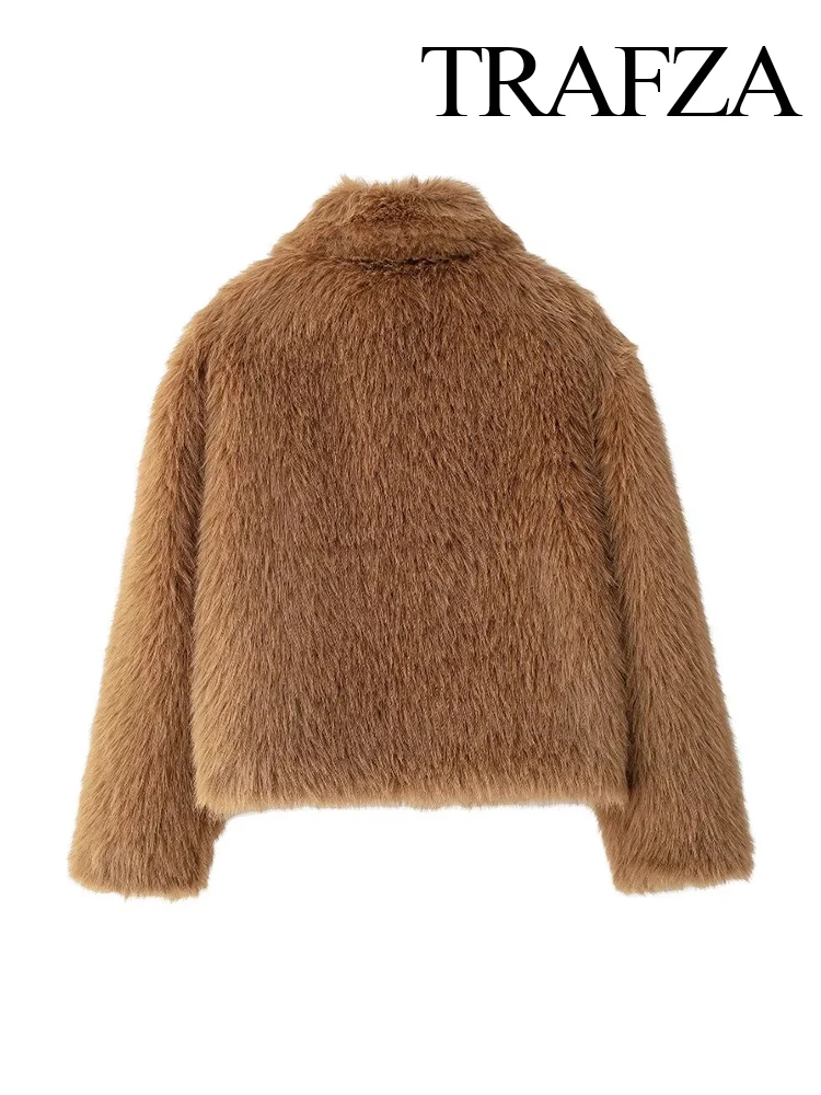 TRAFZA женская зимняя модная куртка с меховым отложным воротником и длинными