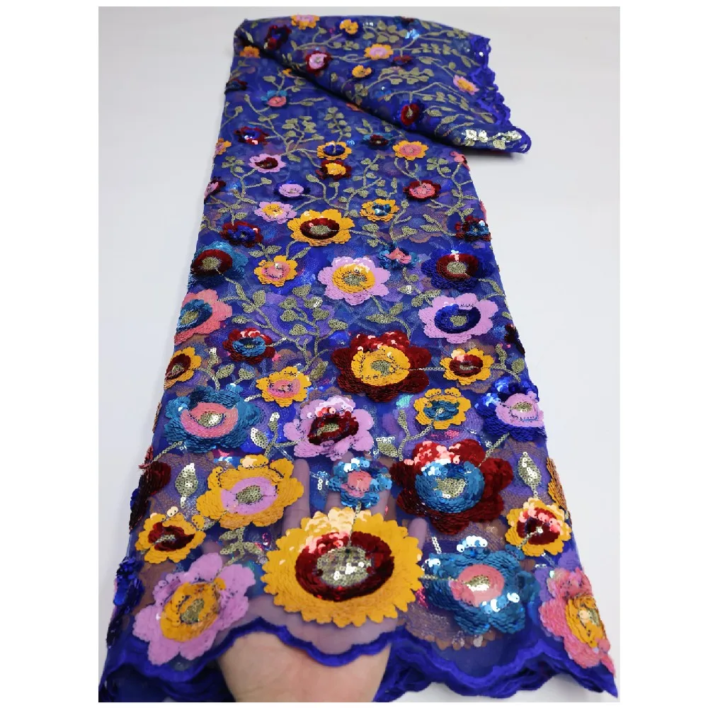 

NI.AI Latest African Lace Fabric 2022 High Quality Velvet Sequins Lace Royal Blue Nigerian Lace Fabrics For Wedding LY1042