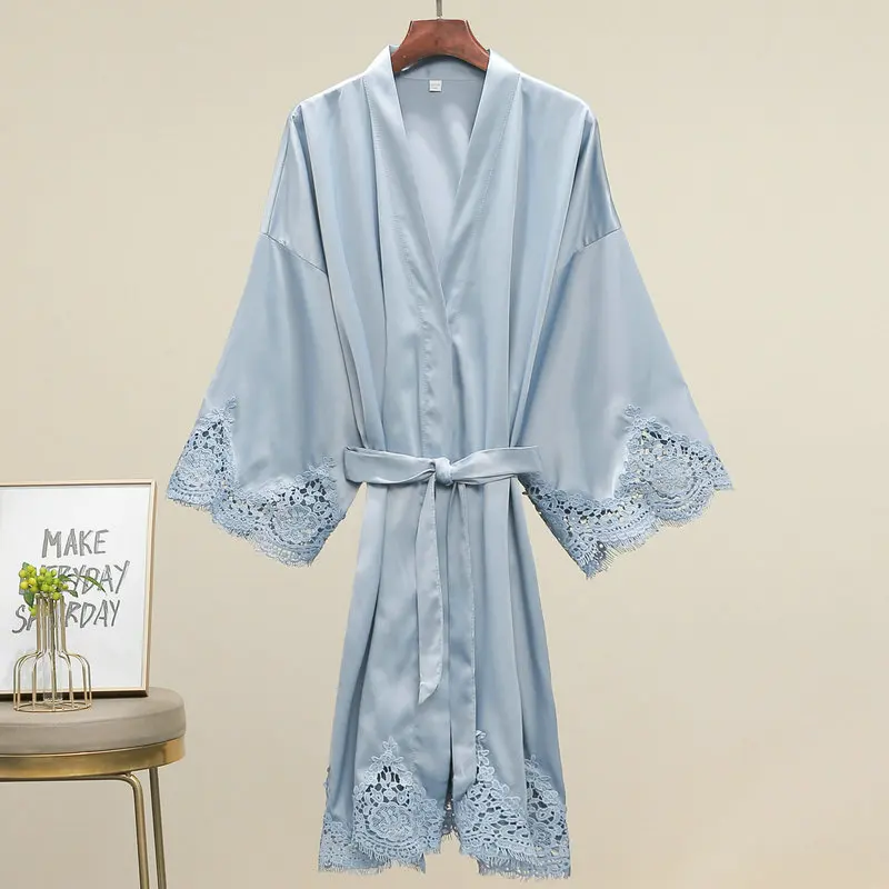 Owiter 2020 New Women Matt Satin Lace Robe Bride Robe Bridesmaid Robes Bridal Wedding Short Robe Bathrobe Sleepwear Dressing