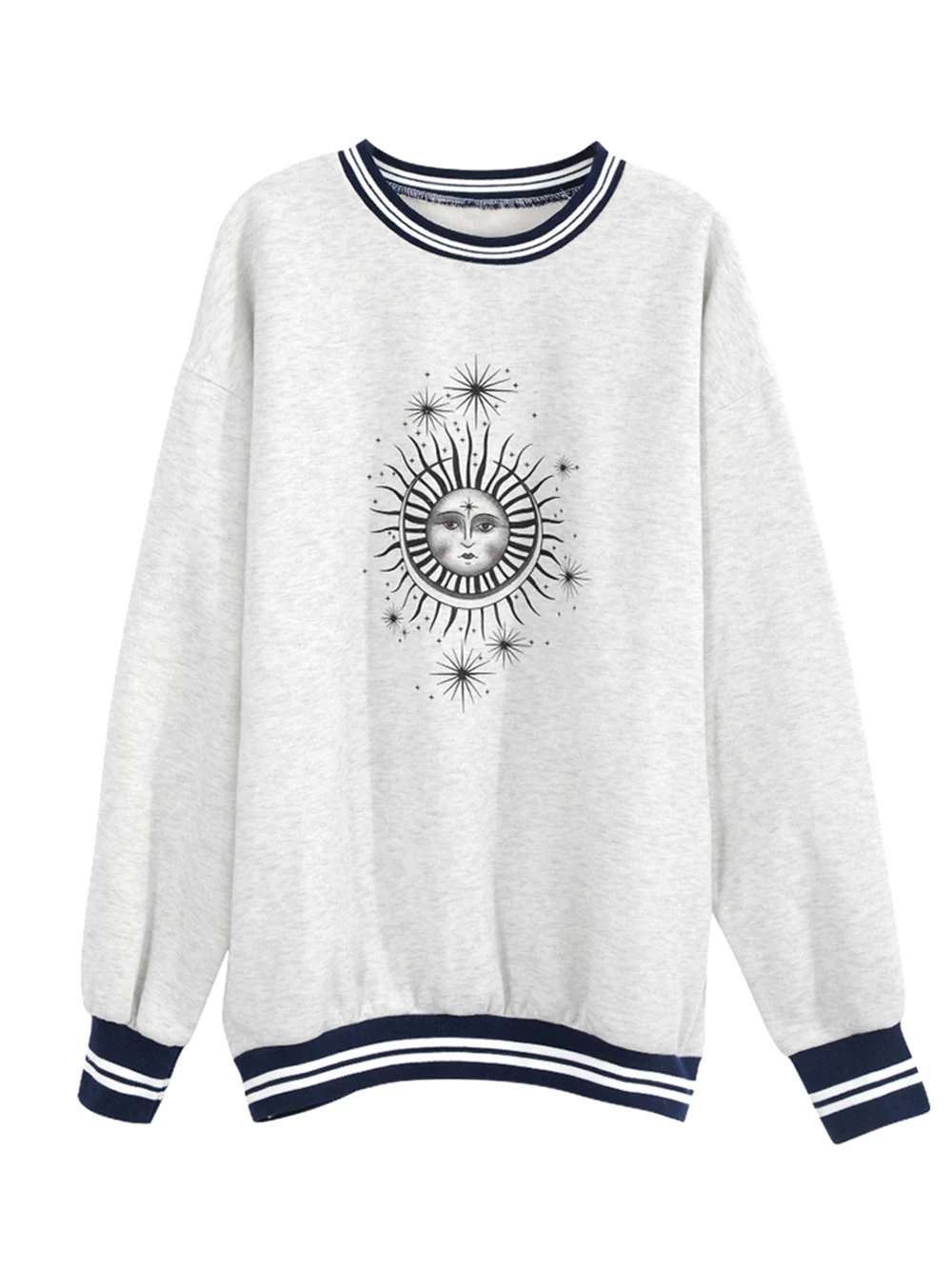 Autumn Winter Sun Star Sweatershirts Womens Casual Loose Pullover Cute Youg Girls Hoodies Female Clothes Gray Oversize