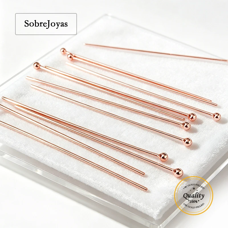 Фото Позолоченные шариковые штифты из розового золота 14K, проволока 24 калибра (0.41/0.5 мм), длина 1/1.5/2 дюйма (25.4/38.1/50.8 мм) для оптового изготовления ювелирных изделий №1