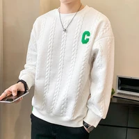 2022 spring new fashion thin luxury white sweater men light luxury loose men clothing all match boutique clothing simple style
