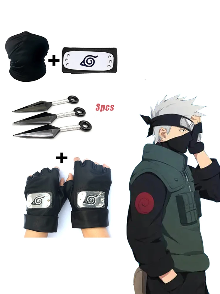 

SET Anime Naruto Kakashi Cosplay Accessories Headband Mask Kunai Gloves Ninja Suits Mittens Action Figure Prop Stuff Kids Toys