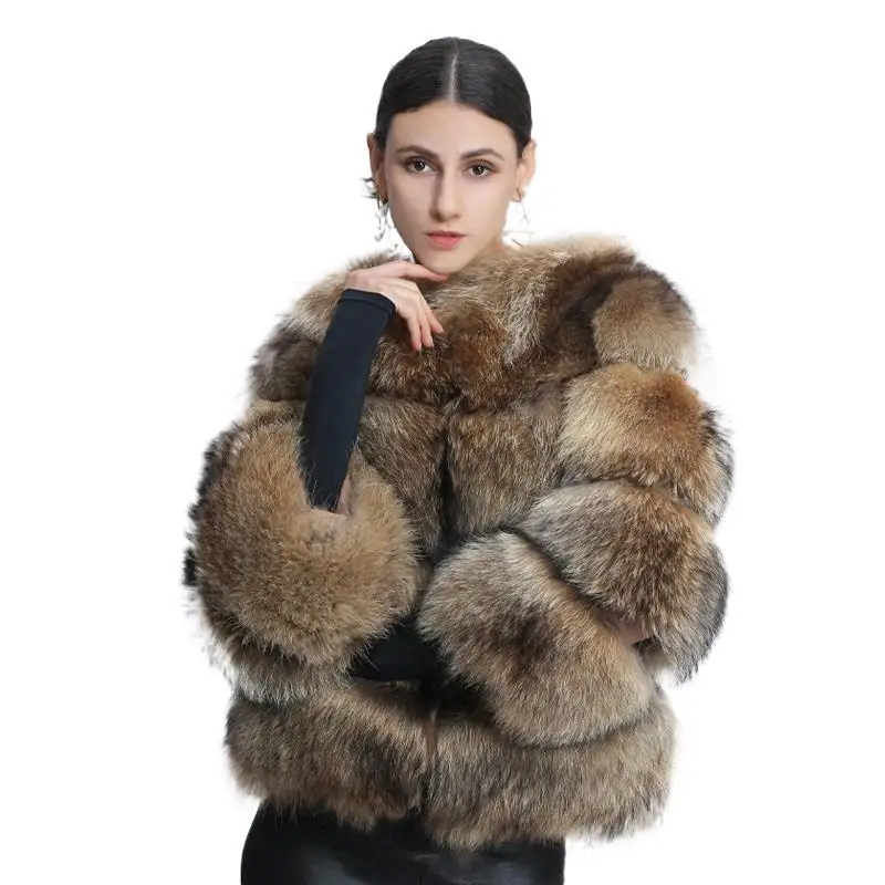 Enlarge Full Raccoon Real Fur Jacket For Women Winter Natural Fox Fur Coat Ladies Genuine Warm Jacket Oversize Clothes Fashion Outerwear