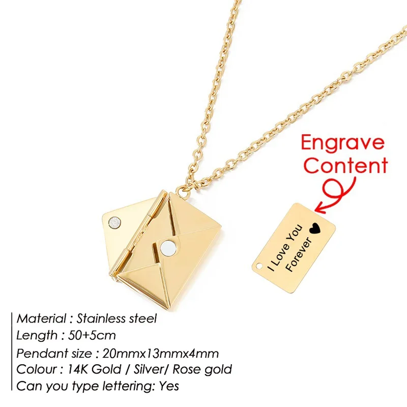 

Pendant Necklace Gift Jewelry Gold Rose Gold Silver Color Envelope Locket Necklace Necklaces for Women Man Men Stainless Steel