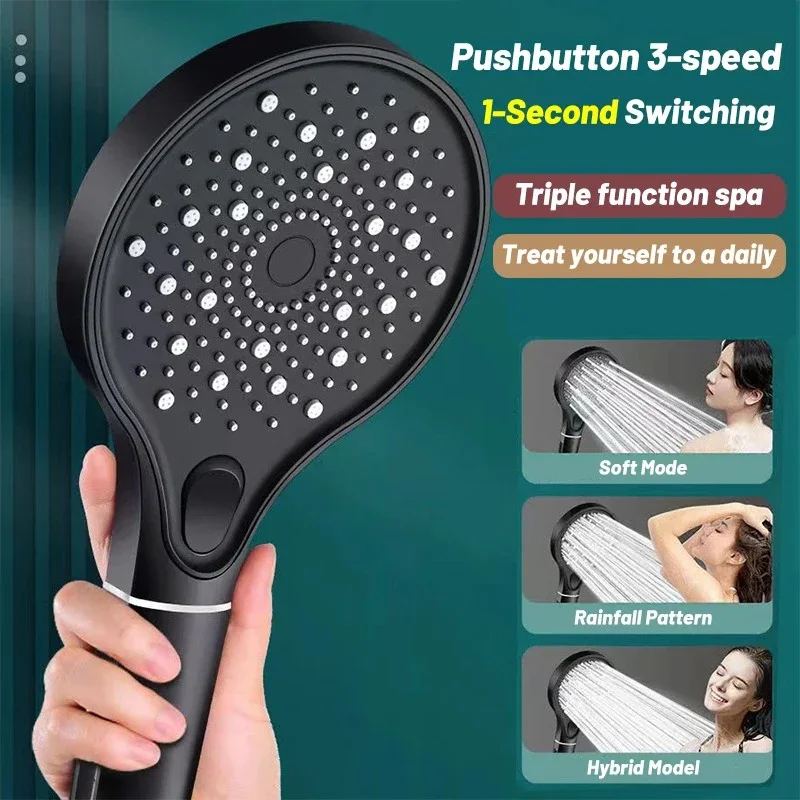 

3 Modes High Pressure Showerhead with Filters Rainfall Shower Head Water Saving Bath Handheld Shower Head Bathroom Accessories