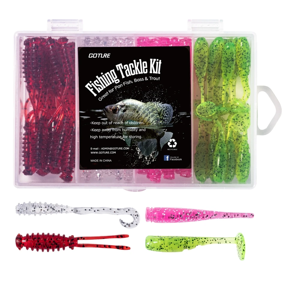 

Goture 80pcs/lot Soft Fishing Lures 3.6cm-5.5cm 0.4g-0.7g for Crappie Bluegill Panfish Winter Fishing Accessories with Box