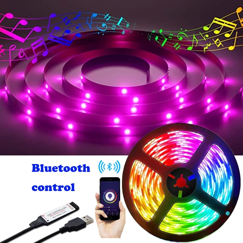 

Гибкая светодиодная лента 10 м, RGB, Bluetooth, 5 В, USB