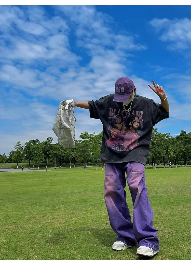 New Purple High Waist Jeans Vintage Washed Men Women Jeans Y2K Loose Casual Street Hip Hop Straight Women Pants 2022 New